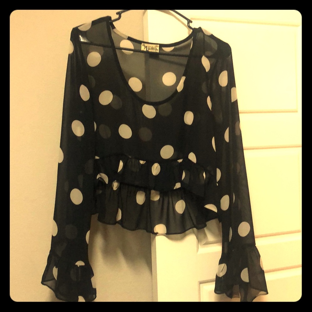 SHOW ME YOUR MUMU SHEAR CROP TOP WITH BELL SLEEVES